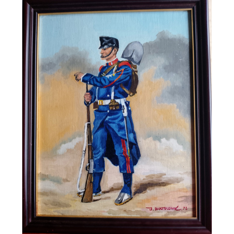 PINTURA AL ÓLEO. SOLDADO REAL TIRADORES. FIRMADO