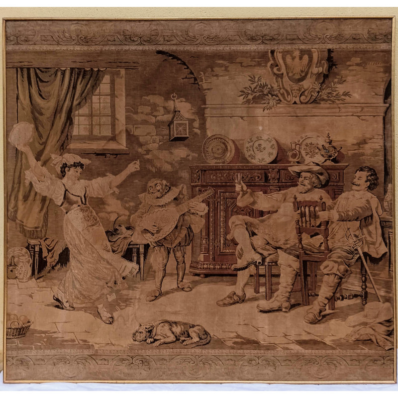 GRAN TAPIZ ANTIGUO BAILARINA Y MUSICO