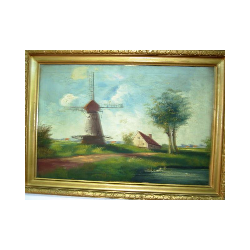 ÓLEO ANTIGUO CON MOLINO