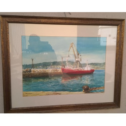 PINTURA A LA AGUADA. BUQUE EN PUERTO