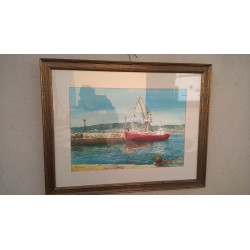 PINTURA A LA AGUADA. BUQUE EN PUERTO