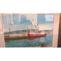 PINTURA A LA AGUADA. BUQUE EN PUERTO