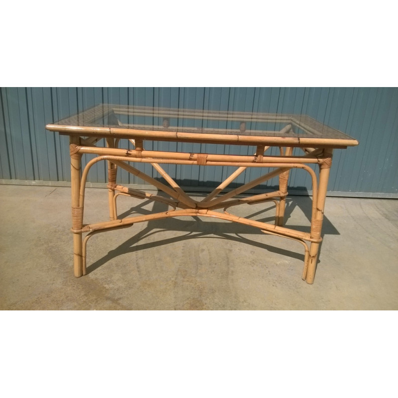 MESA DE BAMBÚ Y CRISTAL