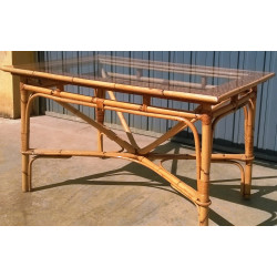 MESA DE BAMBÚ Y CRISTAL