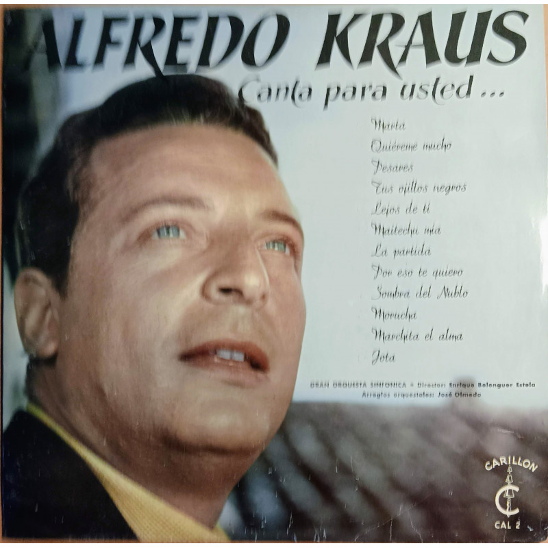 DISCO VINILO ALFREDO KRAUS. CANTA PARA USTED