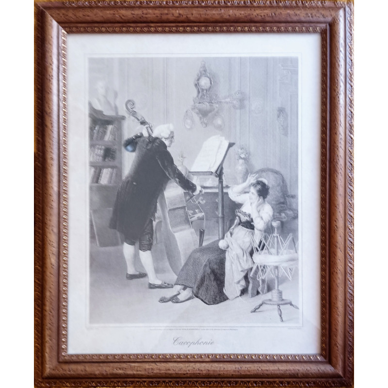 CACOPHONIE. CUADRO ESCENA MUSICO CON VIOLONCHELO Y DAMA