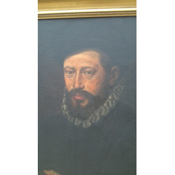 OLEO CABALLERO CON GORGUERA RETRATO ANTIGUO