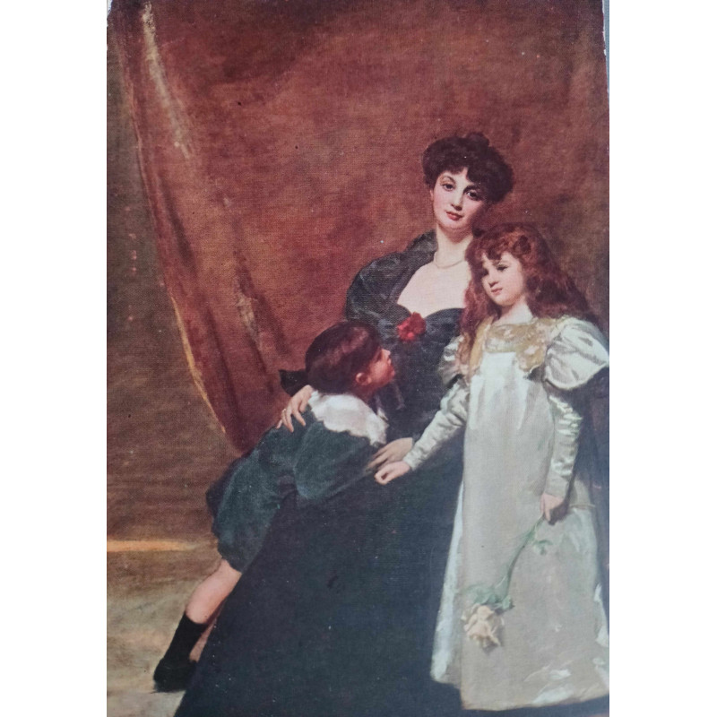 POSTAL DAMA CON PAREJA  DE NIÑOS