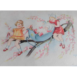 TARJETA POSTAL DE NIÑAS CON...