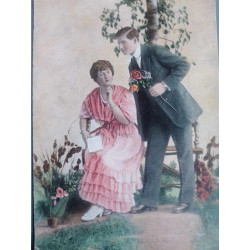 PAREJA EN UN JARDÍN. COLOREADA