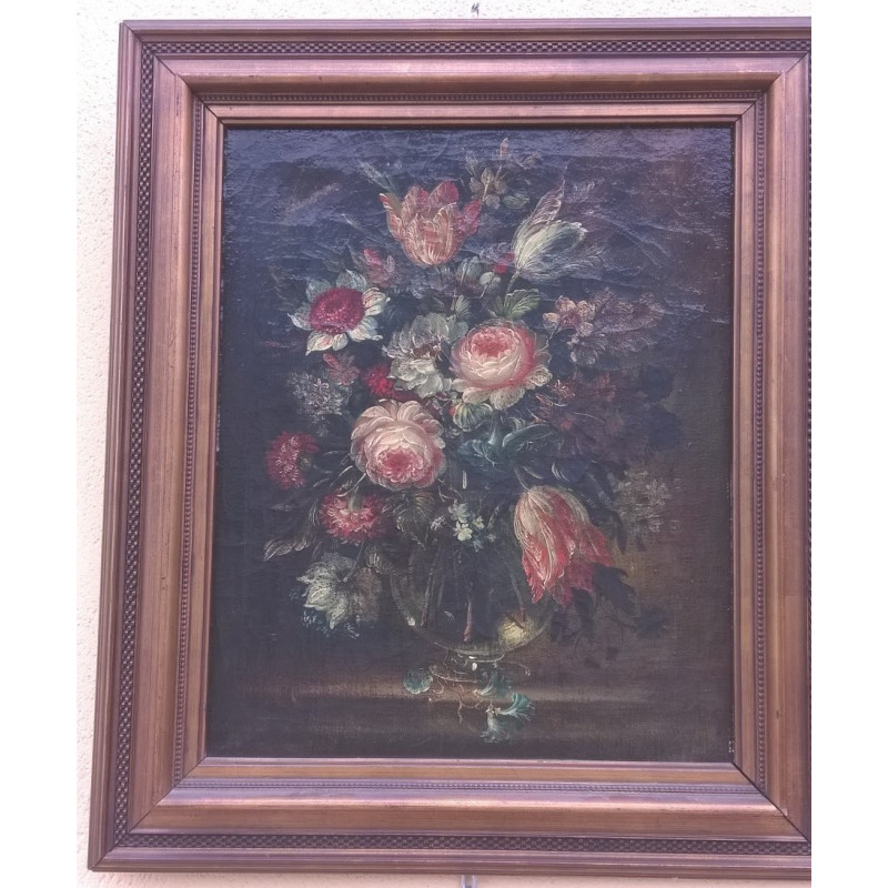 ÓLEO ANTIGUO  FONDO CON FLORES