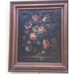 ÓLEO ANTIGUO  FONDO CON FLORES