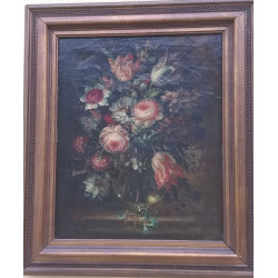 ÓLEO ANTIGUO  FONDO CON FLORES