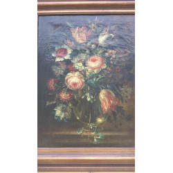 ÓLEO ANTIGUO  FONDO CON FLORES