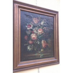 ÓLEO ANTIGUO  FONDO CON FLORES