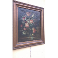 ÓLEO ANTIGUO  FONDO CON FLORES