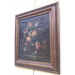 ÓLEO ANTIGUO  FONDO CON FLORES