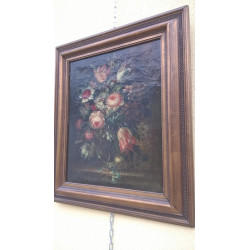 ÓLEO ANTIGUO  FONDO CON FLORES