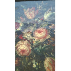 ÓLEO ANTIGUO  FONDO CON FLORES