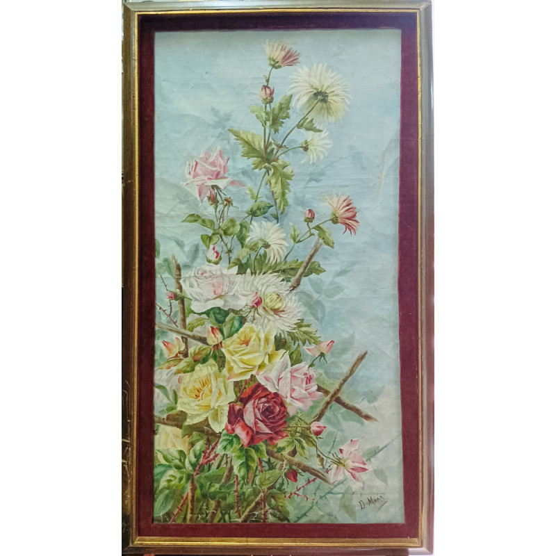 CUADRO CON PINTURA AL ÓLEO  FLORES  Y ROSAS