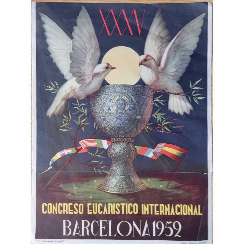 LÁMINA POSTER DEL CONGRESO EUCARÍSTICO BARCELONA 1952