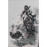 CUADRO CON MARCO, CAZADOR EN CABALLO DE AVESTRUZ