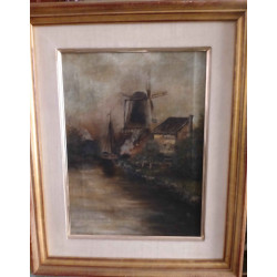 CUADRO OLEO MOLINO PASSE-PARTOUT MARCO MADERA DORADA