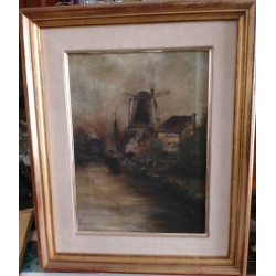 CUADRO OLEO MOLINO PASSE-PARTOUT MARCO MADERA DORADA