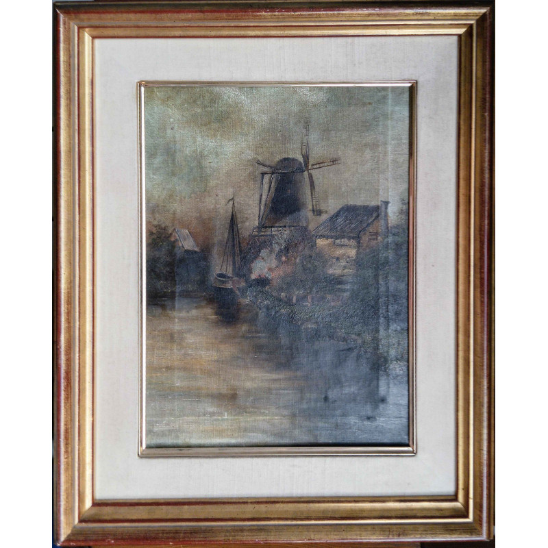 CUADRO OLEO MOLINO PASSE-PARTOUT MARCO MADERA DORADA