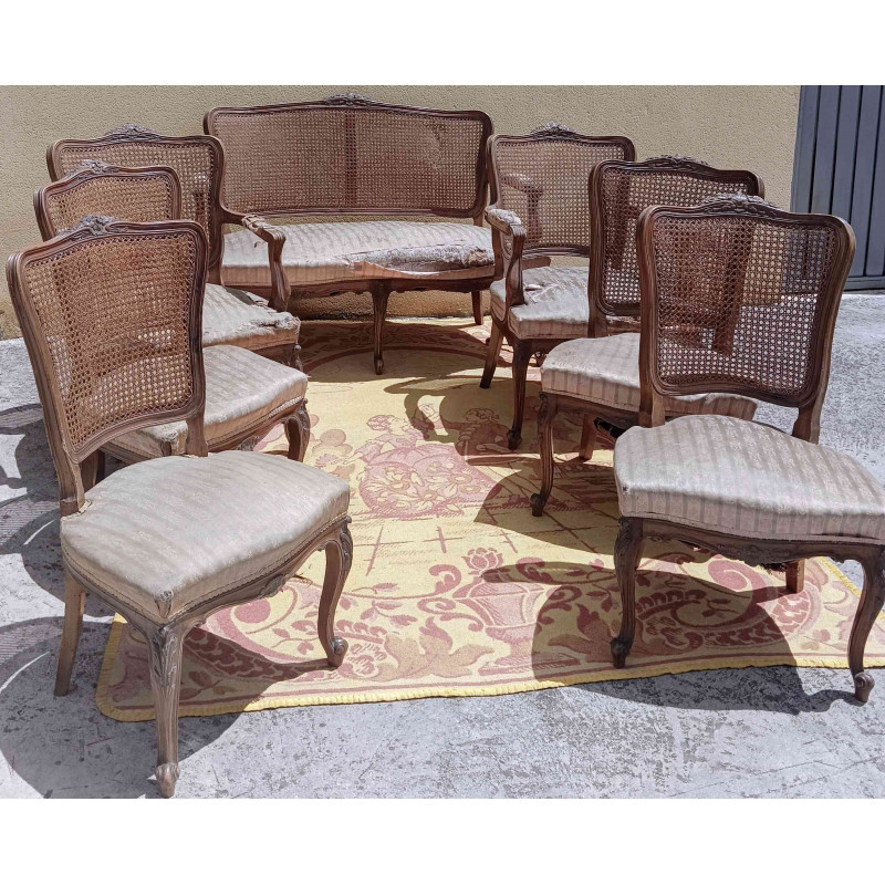 ANTIGUA SILLERÍA LUIS XV.  SOFÁ, 2 SILLONES 4 SILLAS A JUEGO. PARA RESTAURAR EN OFERTA TEMPORAL