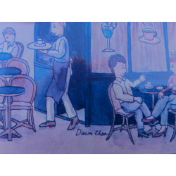 DIBUJO ENMARCADO CARICATURIZADO.  ESTABLECIMIENTOS FRANCESES