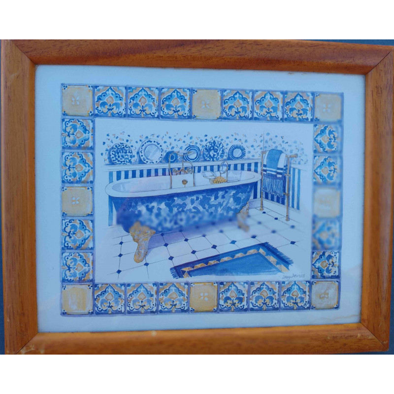 PAREJA DE CUADROS ILUSTRADOS AGUADA BAÑERAS PRINCIPIOS DEL S. XX