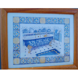 PAREJA DE CUADROS ILUSTRADOS AGUADA BAÑERAS PRINCIPIOS DEL S. XX