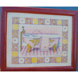 PAREJA DE CUADROS ILUSTRADOS AGUADA BAÑERAS PRINCIPIOS DEL S. XX