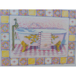 PAREJA DE CUADROS ILUSTRADOS AGUADA BAÑERAS PRINCIPIOS DEL S. XX