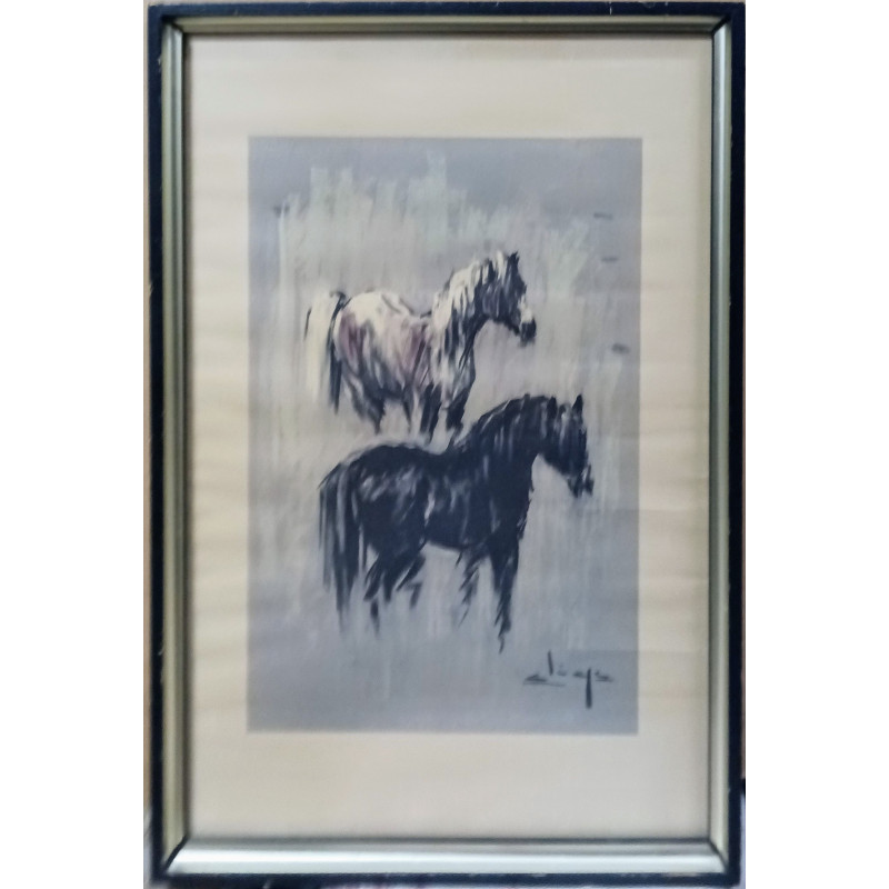 CUADRO DE CARLOS ALIAGA. PINTOR VALENCIANO.  PAREJA DE CABALLOS.