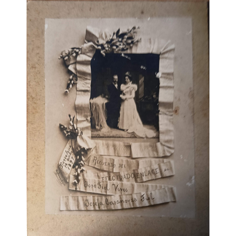 FOTOGRAFÍA DE BODA S.XIX. CON DEDICATORIA  DE ORIGEN EN ANVERSO