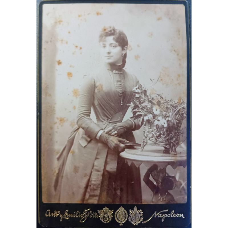 FOTOGRAFÍA GRAN TAMAÑO SEÑORA DEL SIGLO XIX. ESTUDIOS FOTOGRAFICOS NAPOLEON. ADORNOS