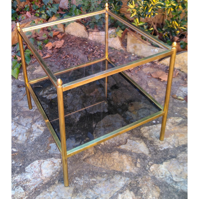 MESA DE LATÓN DORADO Y CRISTAL