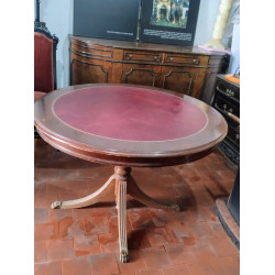 MESA CIRCULAR MADERA Y CUERO GRANATE