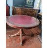 MESA CIRCULAR MADERA Y CUERO GRANATE