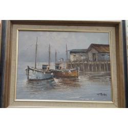 PINTURA AL ÓLEO WILLIAM JONES (1883-1947) . BARCOS . MARINA