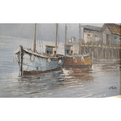 PINTURA AL ÓLEO WILLIAM JONES (1883-1947) . BARCOS . MARINA