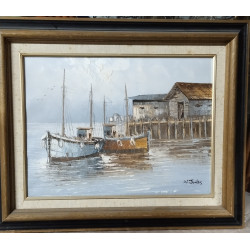 PINTURA AL ÓLEO WILLIAM JONES (1883-1947) . BARCOS . MARINA